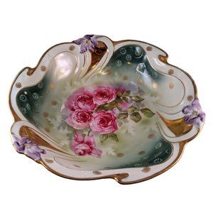 RS Prussia 19th Century Ornate Rose Gilt Scalloped Cabinet Bowl